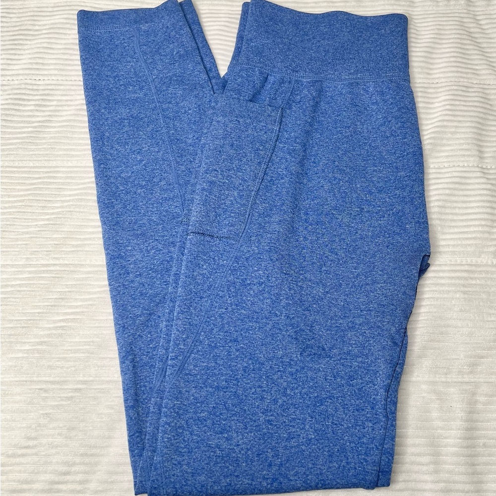 High-Waisted Blue Leggings with Pockets – Size L/XL – Seamless Front